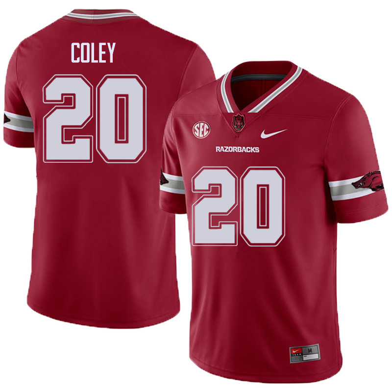 Men #20 De'Andre Coley Arkansas Razorback College Football Alternate Jerseys Sale-Cardinal